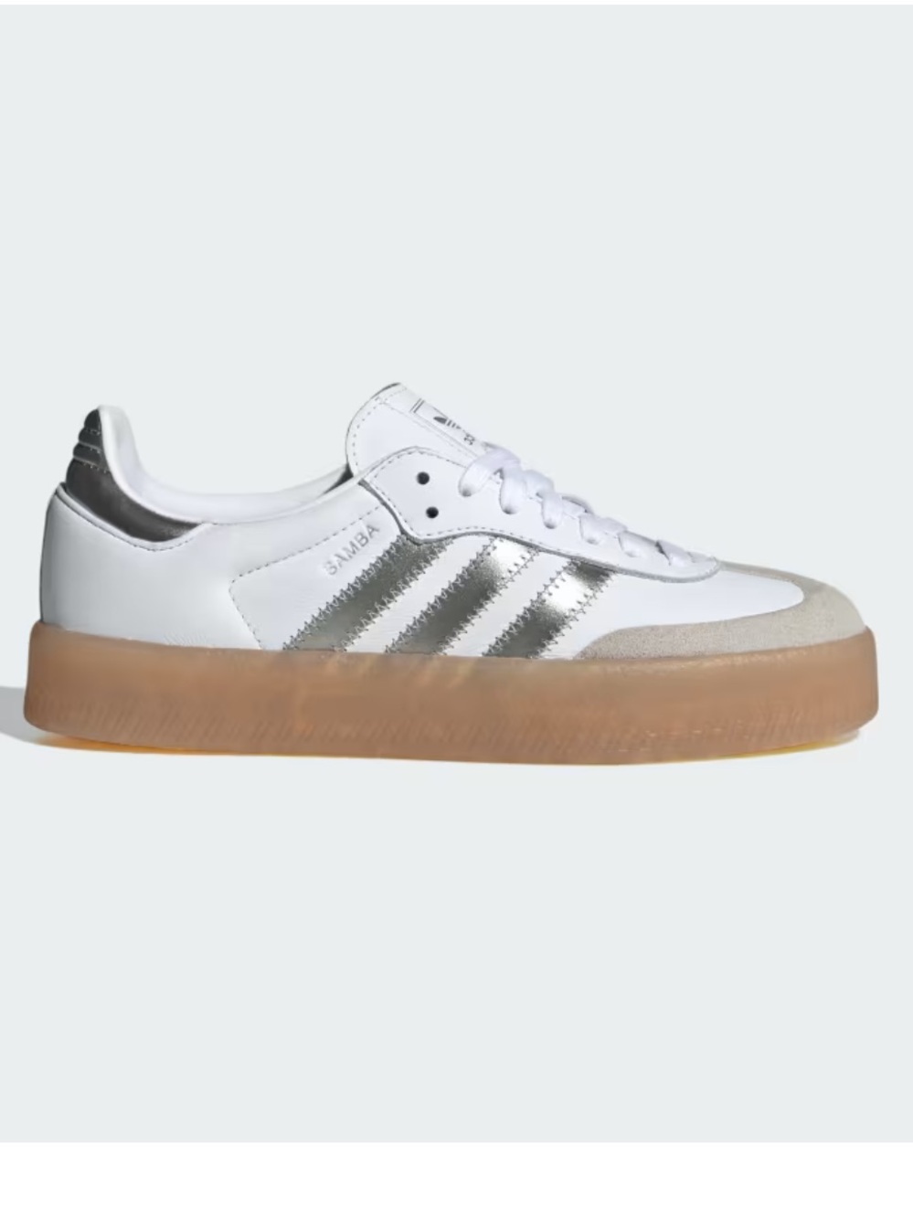 adidas Samba Platform Women's White Silver Sneakers with Gum Sole - Picture 2 of 5
